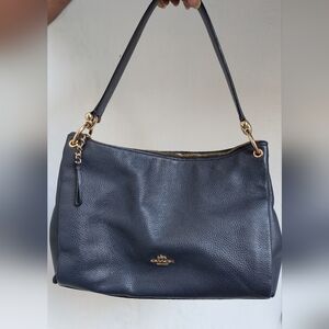 Coach Navy Leather Shoulder Bag with Gold Accents